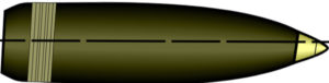 Exaggerated view of a bullet that has been deformed by lack of concentricity showing geometric centerline (centerline of bore)